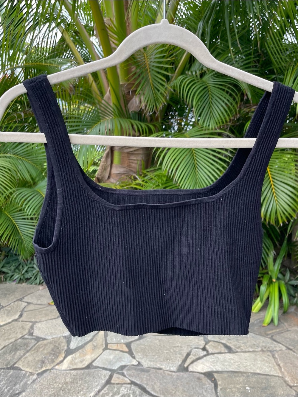 Babaton Black Ribbed Square Crop Tank